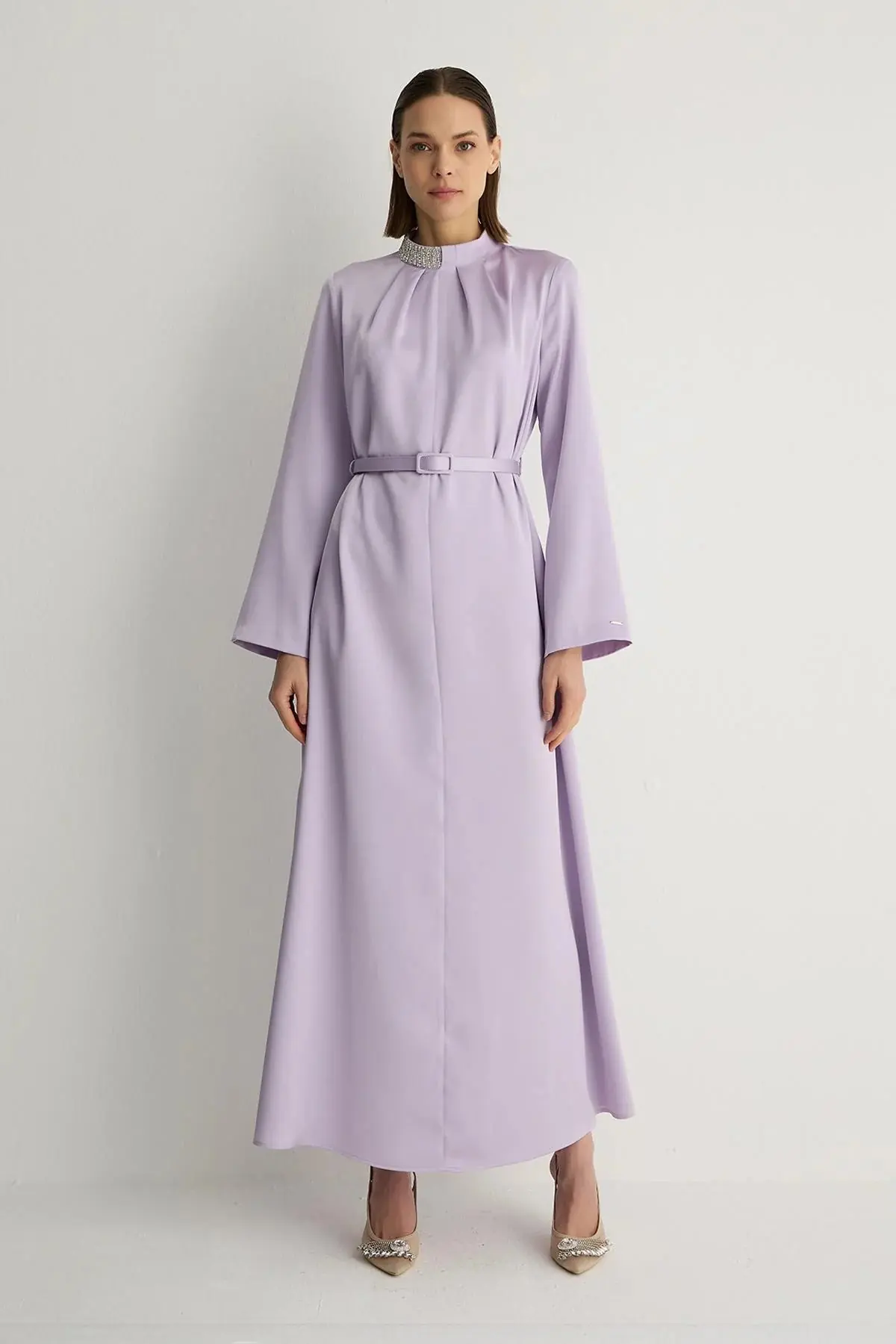 Lotus Embellished Collar Dress – Lilac