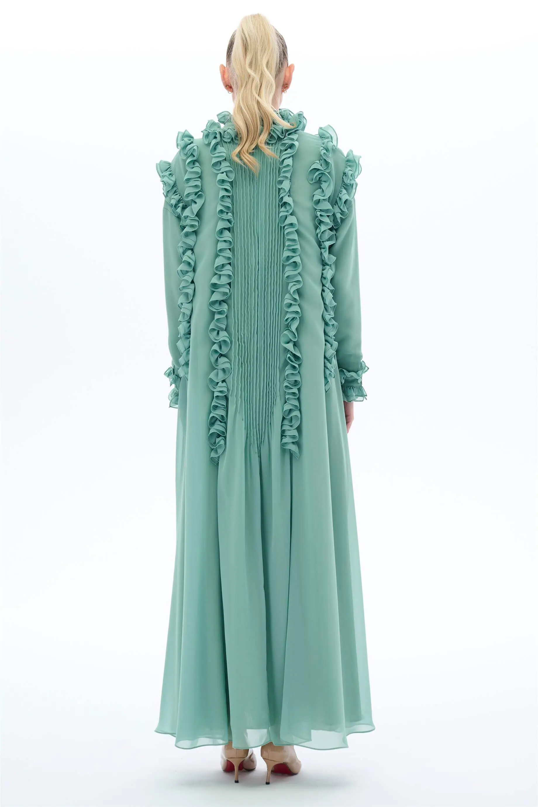 Pleated Ruffle Maxi Dress – Green, photo 4