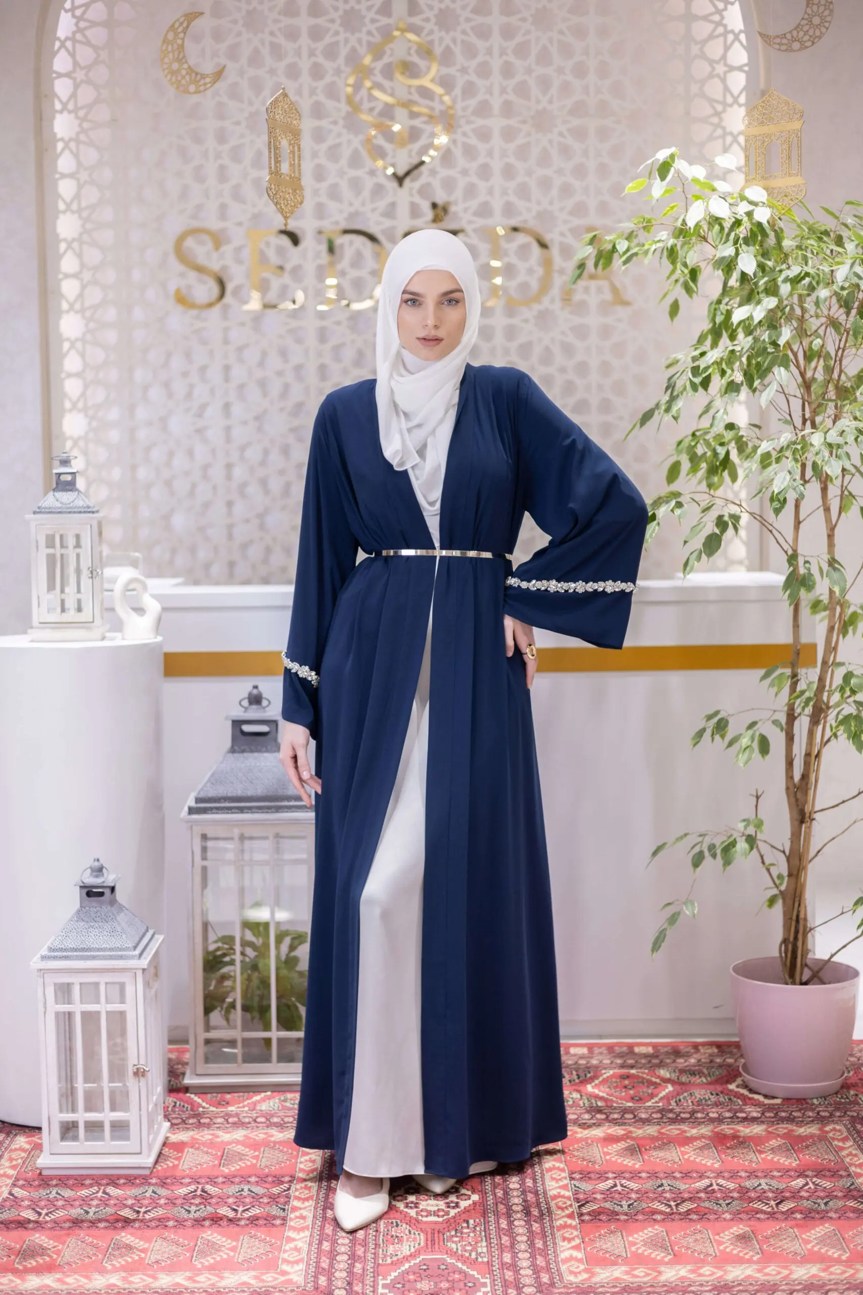 Opulent Silk Embellished Abaya – Navy, photo 6
