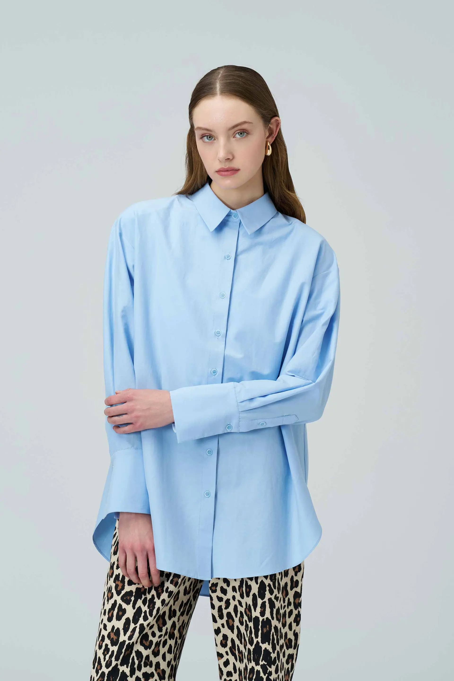 BIANCA Blue Oversized Poplin Shirt, photo 2