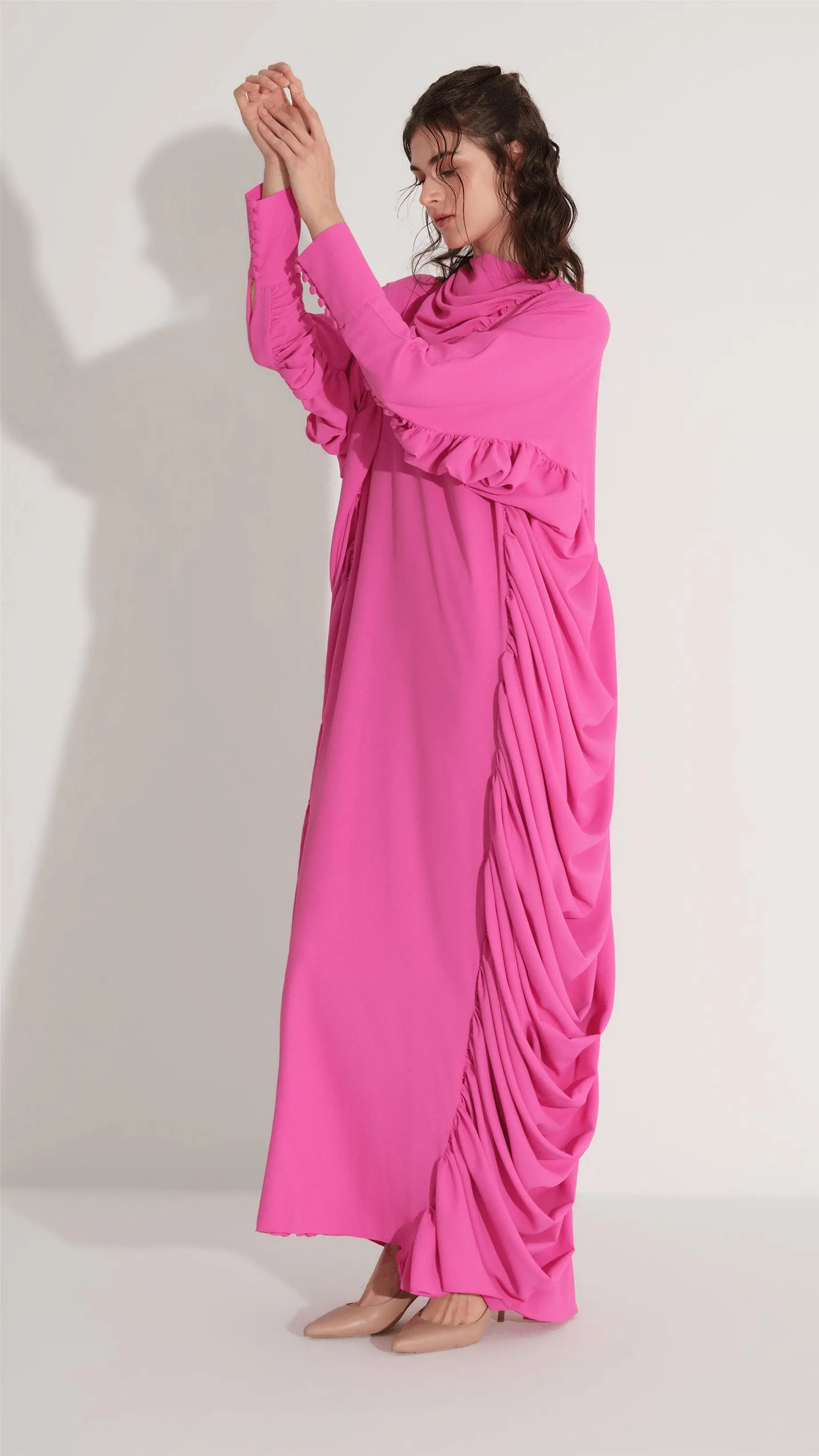 Ruched Kaftan Dress – Fuchsia, photo 5