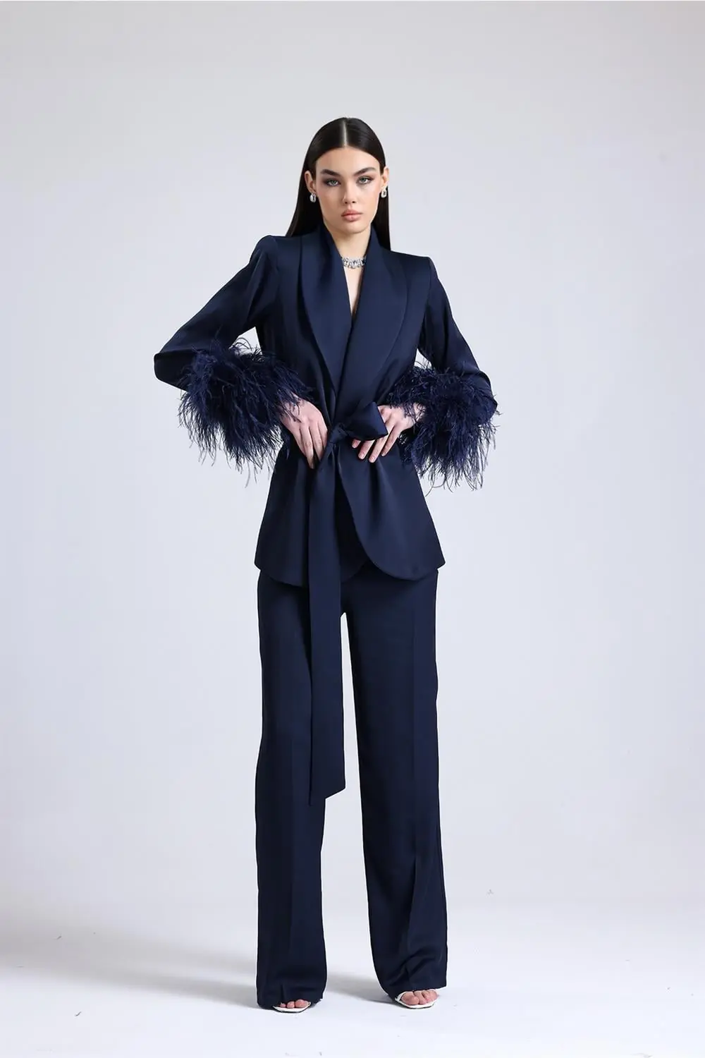 Luminara Feather-Sleeve Set — Navy Blue, photo 2