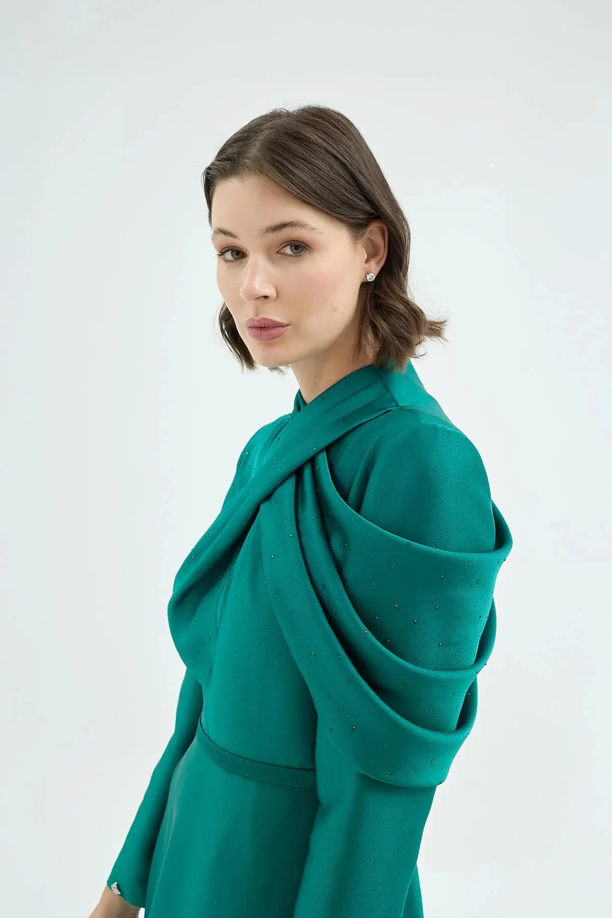 Draped Crystal-Embellished Dress – Emerald, photo 3