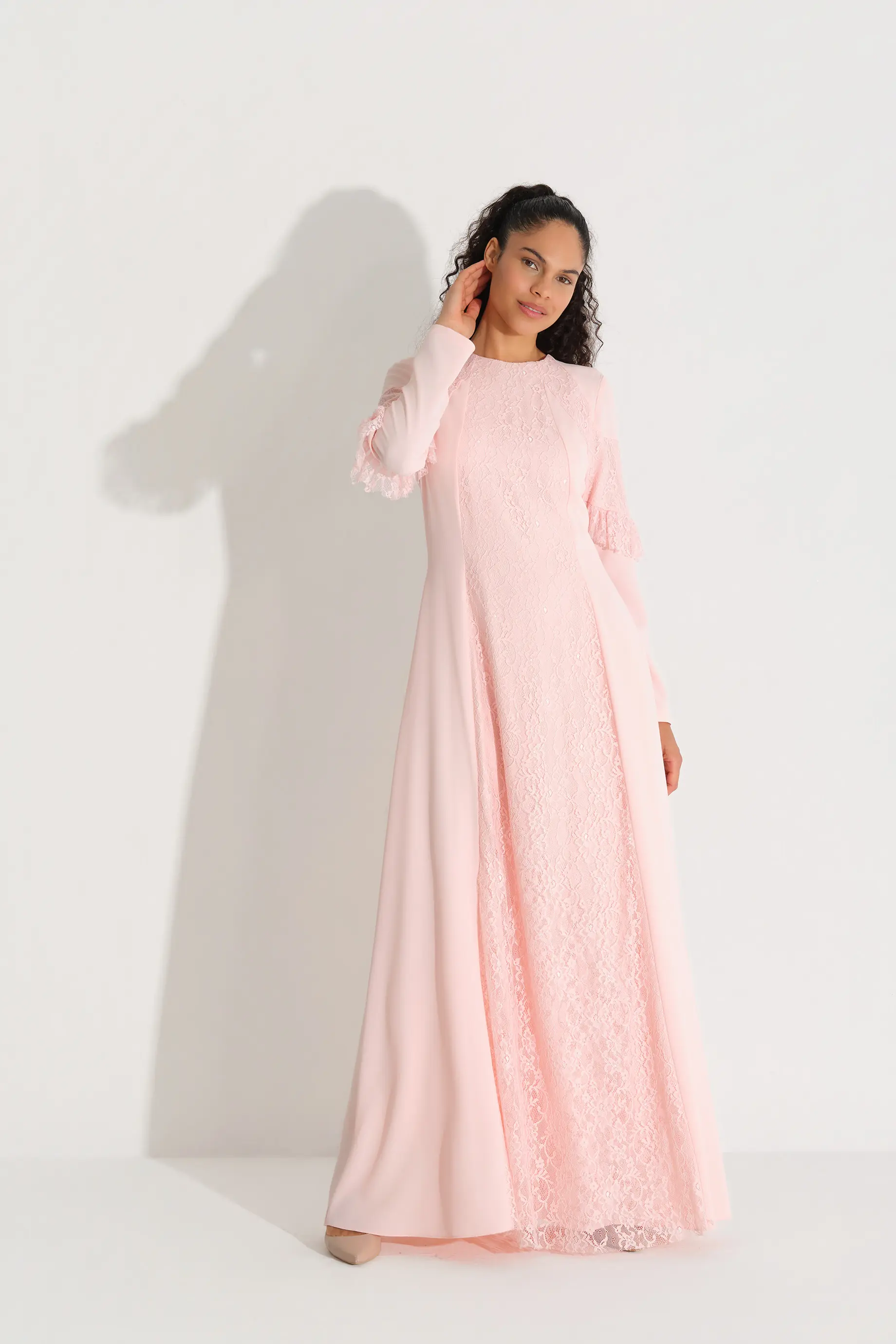 DANTELLİ KREP ELBİSE Pembe, photo 2