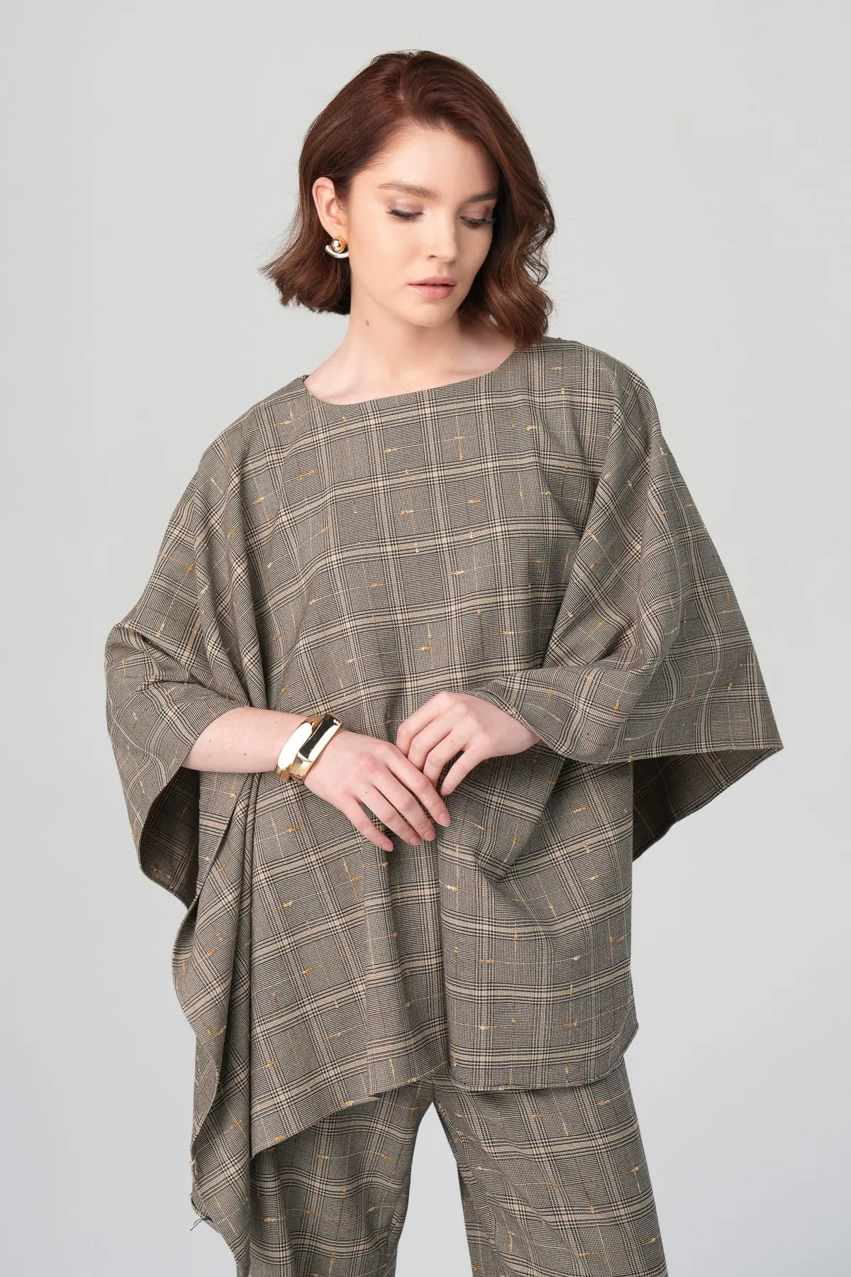 Talia Plaid Poncho Set – Mink, photo 2
