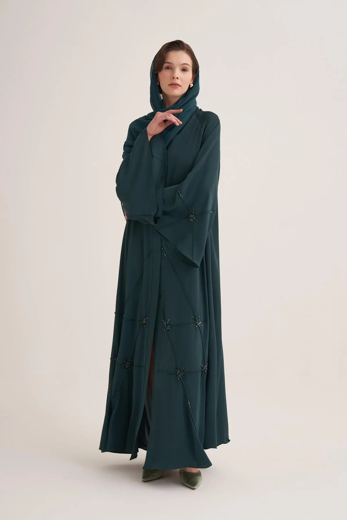 Classic Stone Abaya & Scarf – Green, photo 2