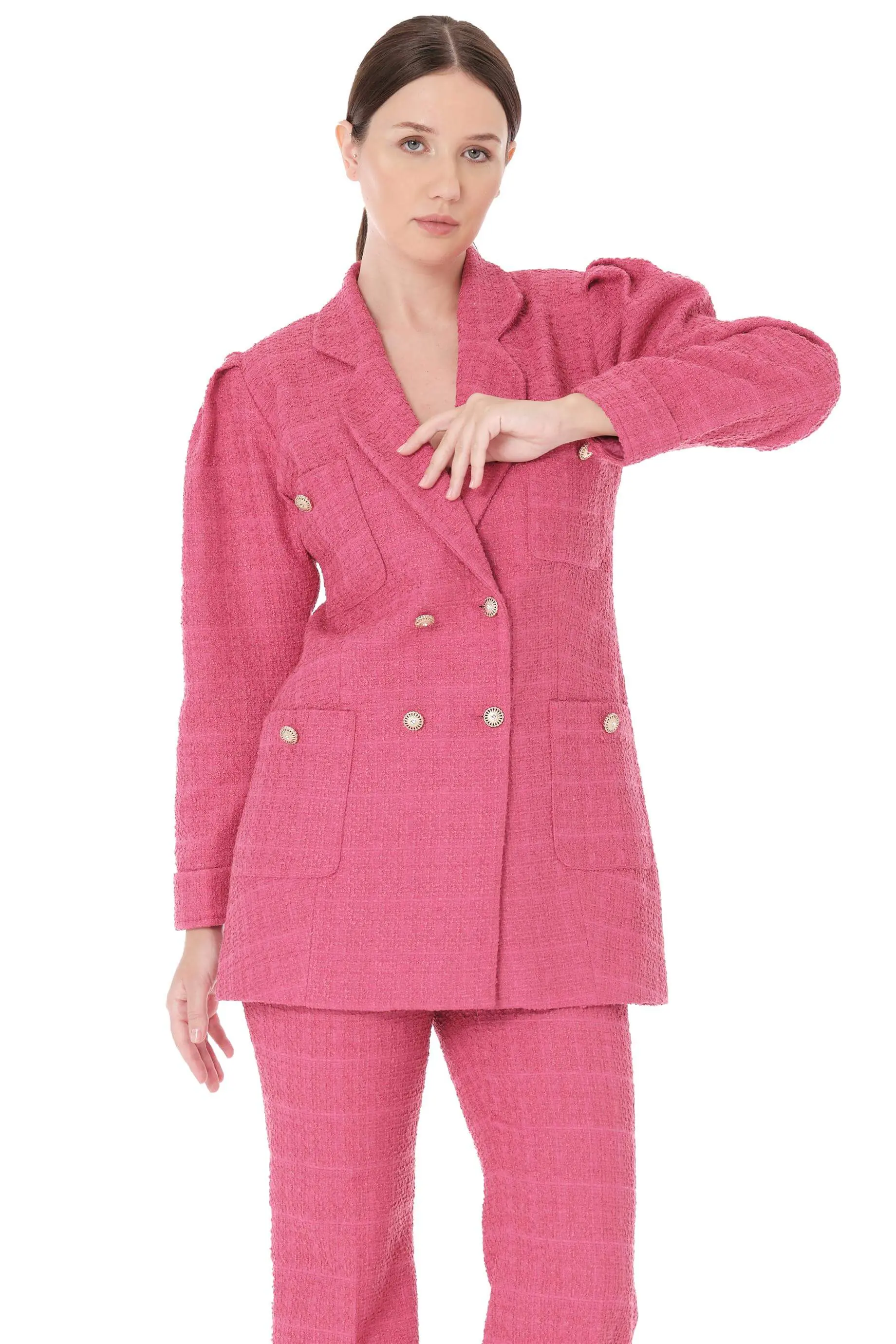 Double-Breasted Blazer & Flared Trousers Set – Fuchsia, photo 4