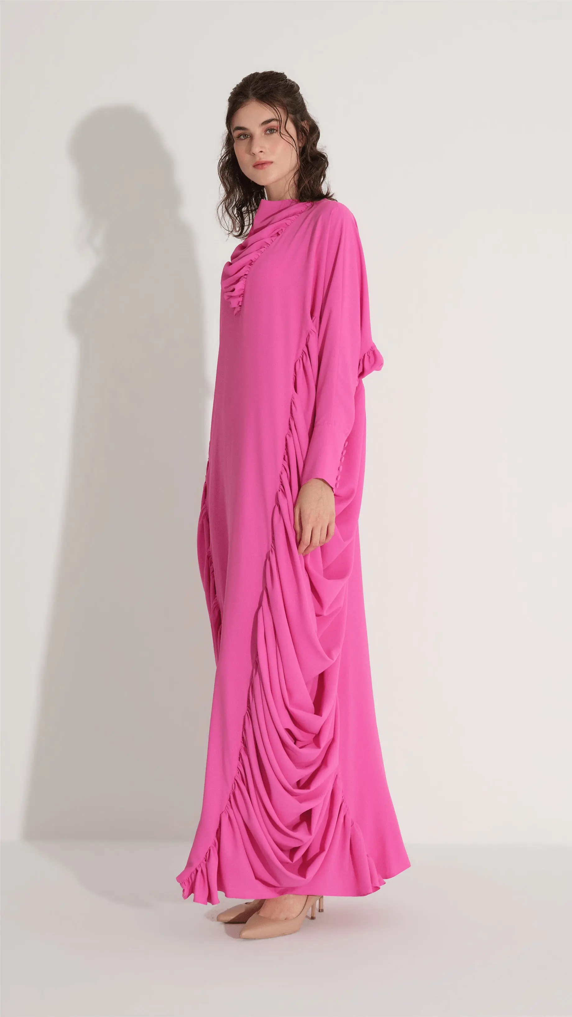 Ruched Kaftan Dress – Fuchsia, photo 3