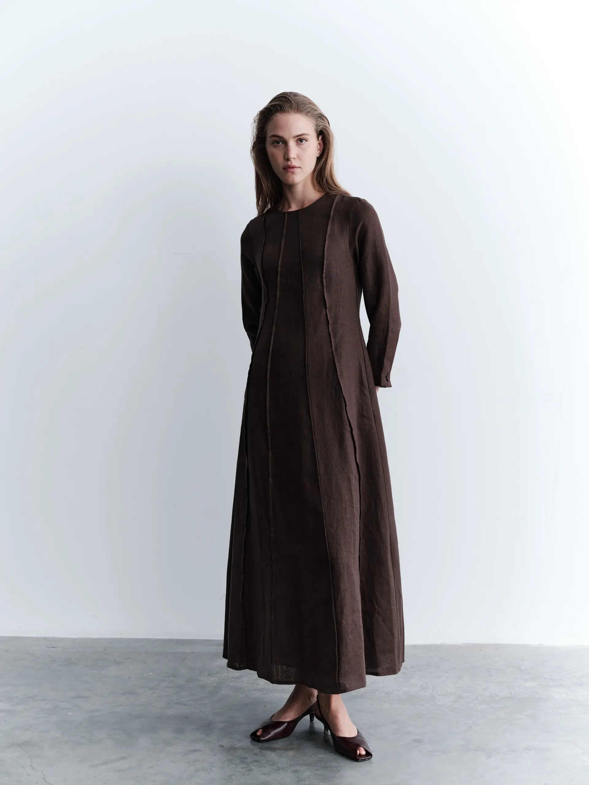 Patchwork Linen Maxi Dress - Brown, photo 4