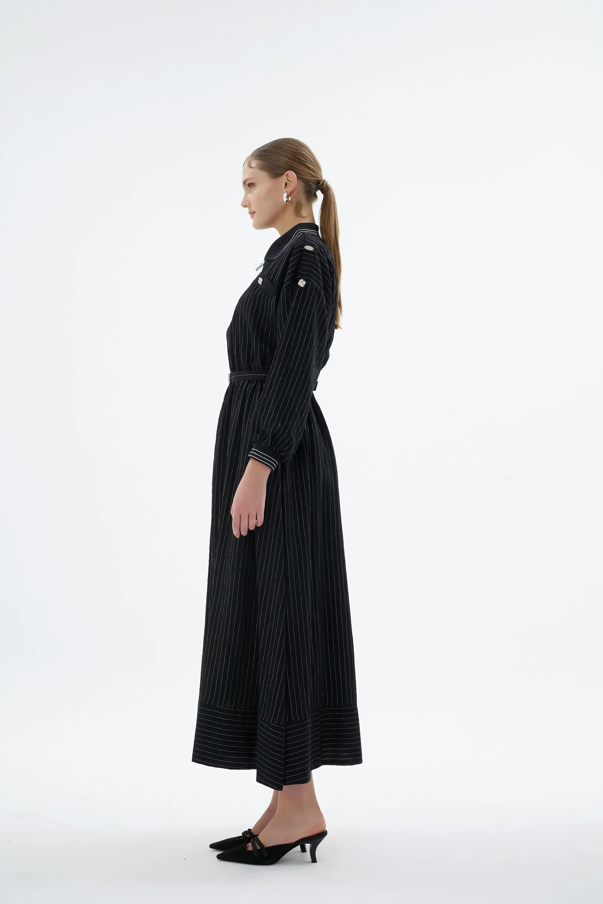 Ivory Striped Shirt Dress – Black, photo 5