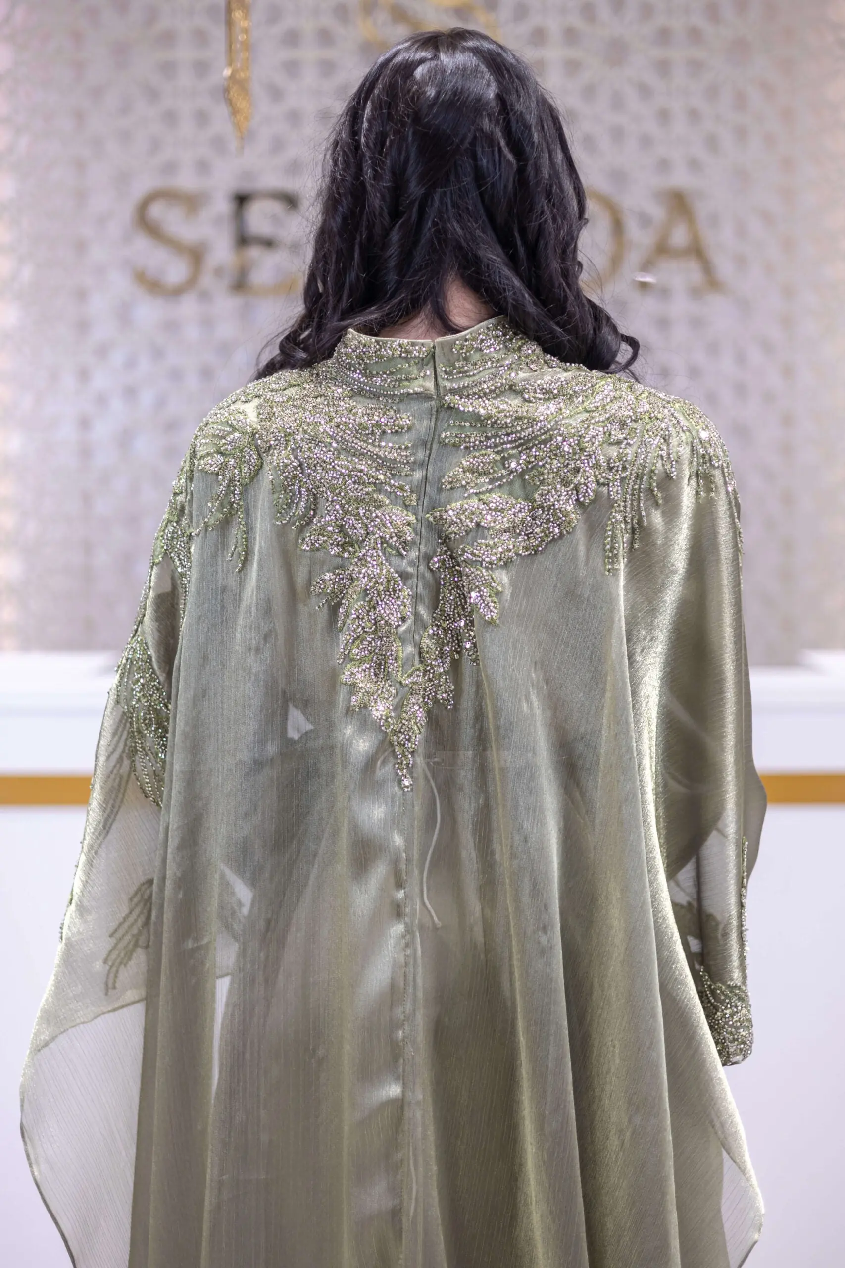 Desert Bloom Embellished Abaya – Olive Green, photo 5