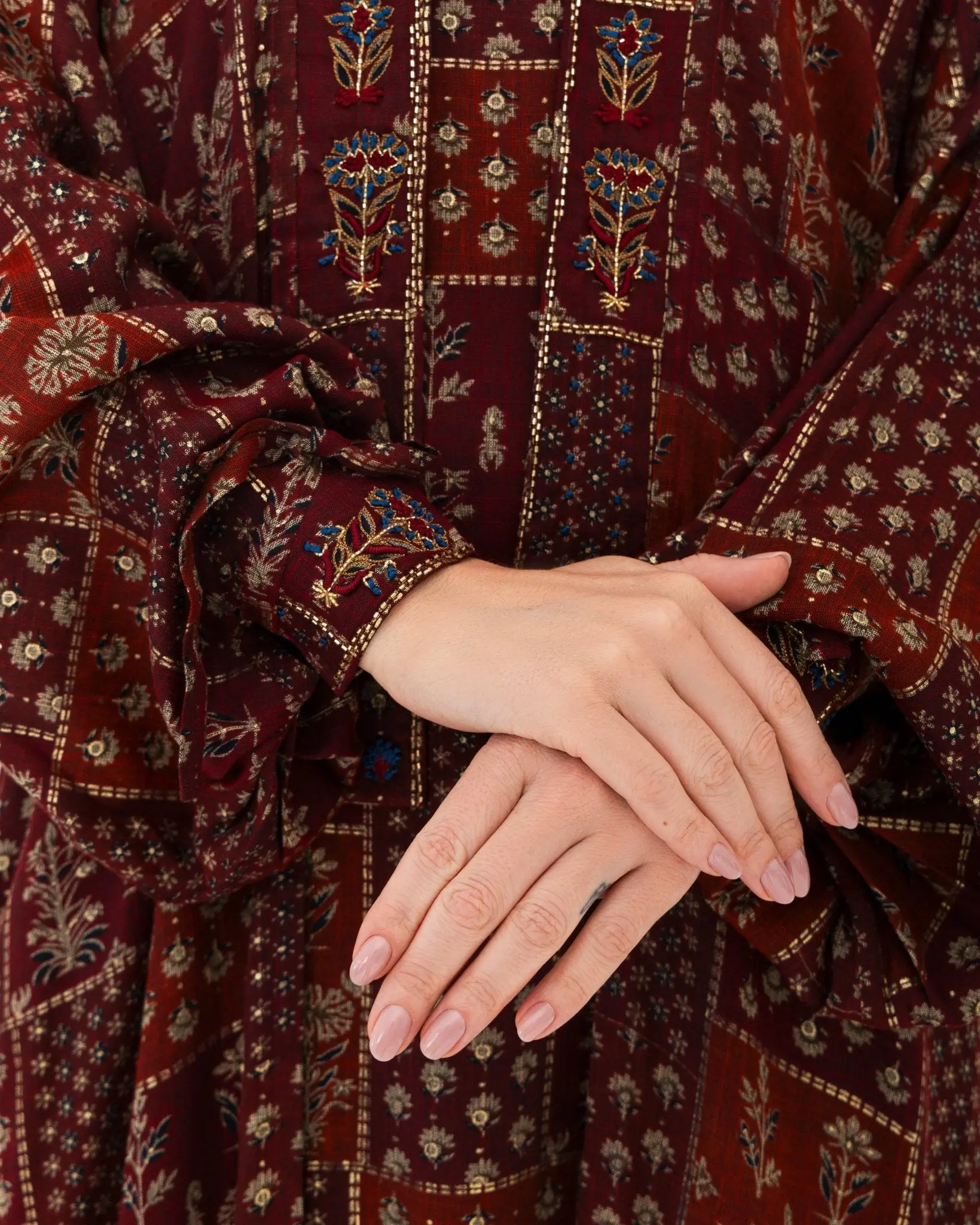Maroon Floral Check Kimono Abaya, photo 6