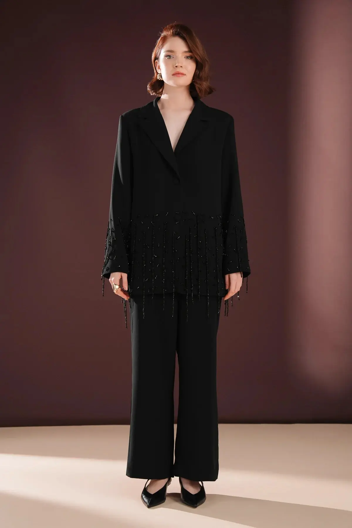 Morvella Embellished Fringe Suit – Black, photo 6