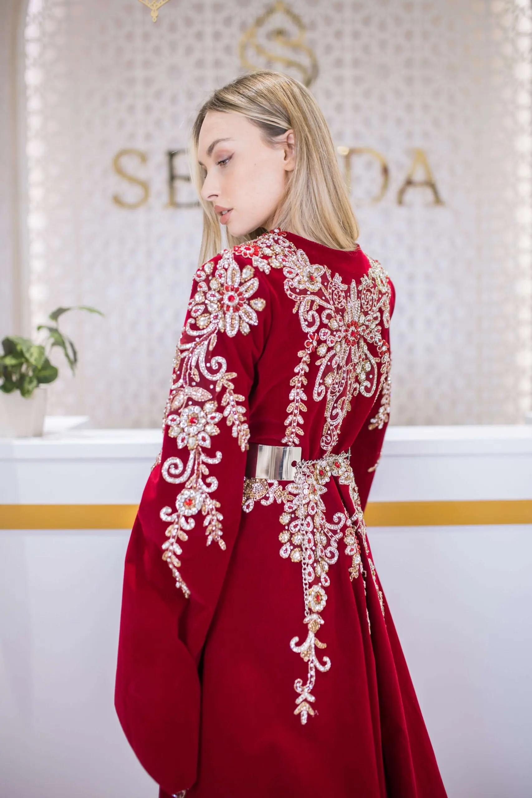 Whispered Elegance Velvet Kaftan – Red, photo 4