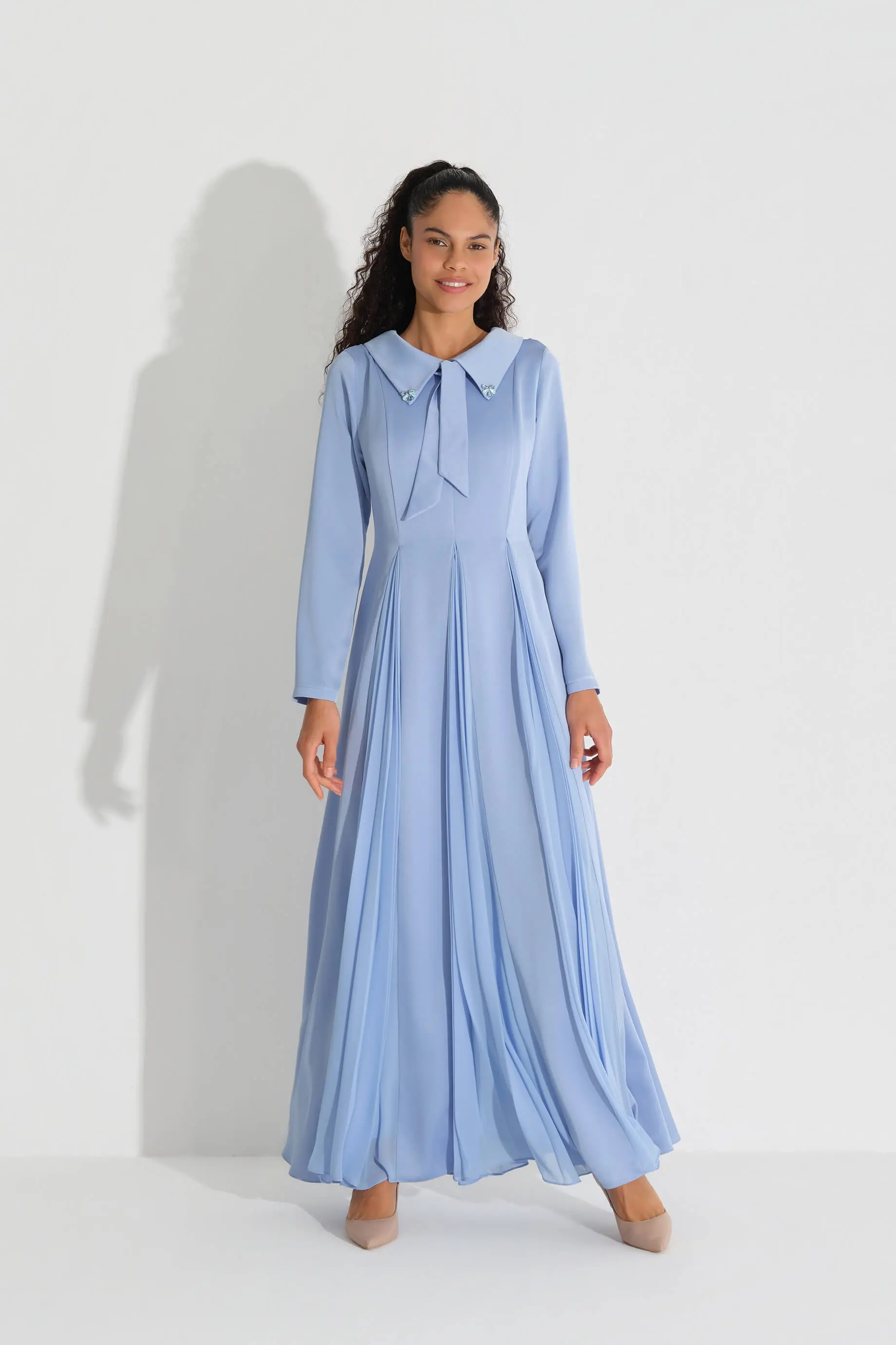 Bow-Collar Crepe Dress – Blue, photo 8