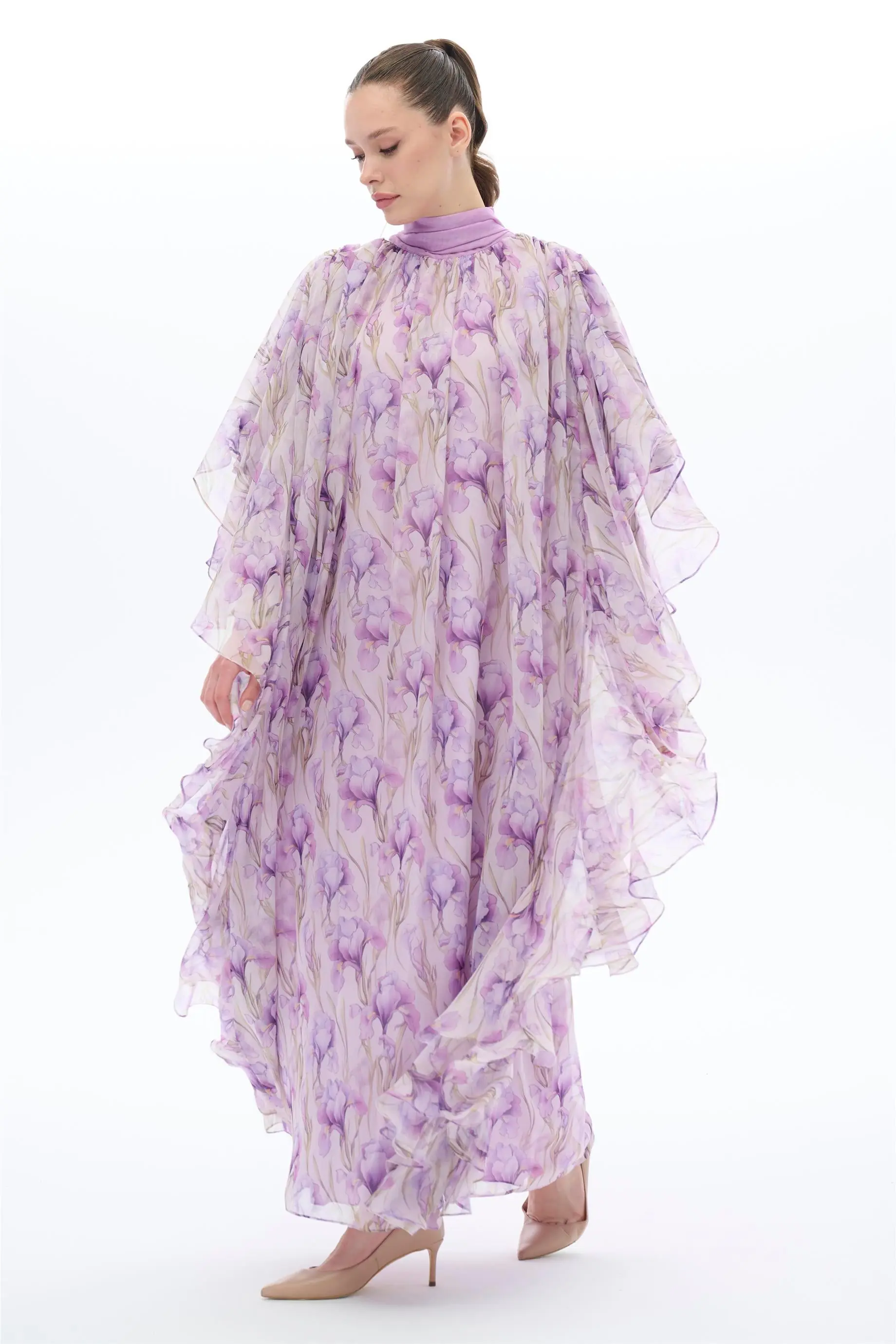 Tulips Patterned Kaftan Dress in Lilac, photo 5