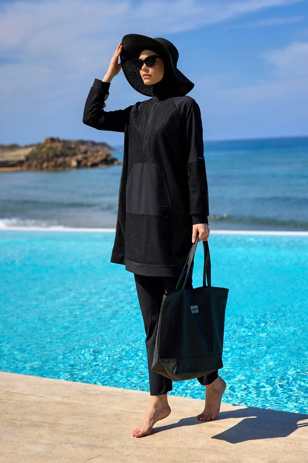 Black Tulle Detail Full Coverage Swimwear Burkini M2534-1, photo 5