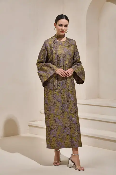 Brocade Maxi Dress – Olive Green, photo 2