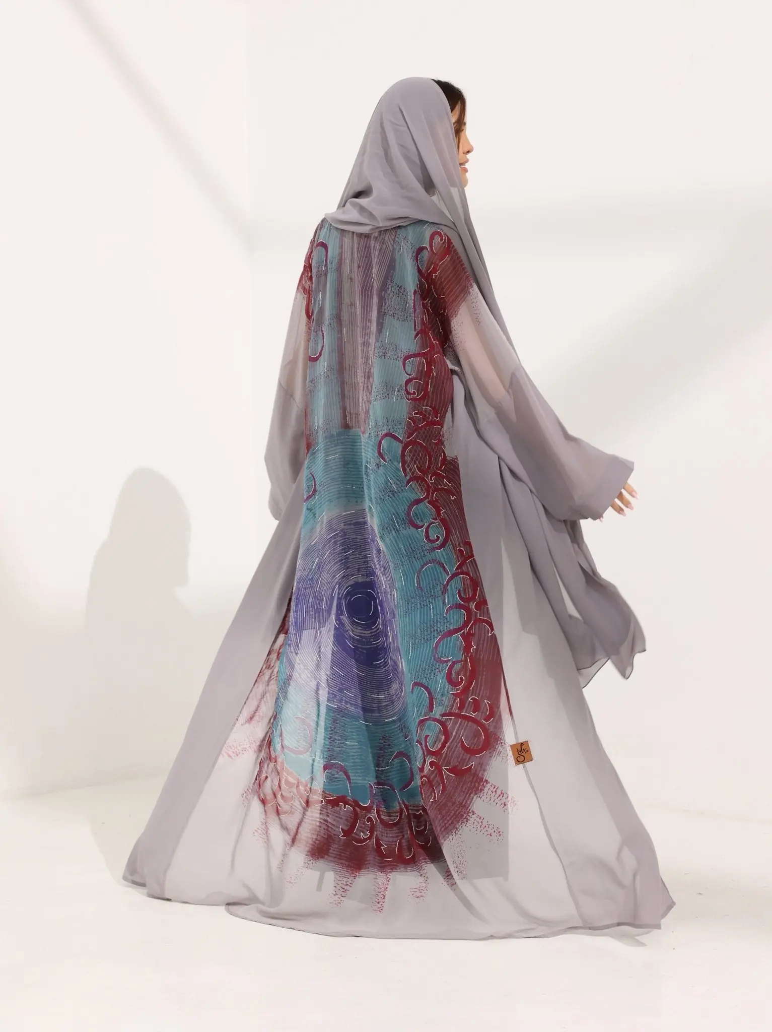 Kashmir Bloom Abaya — Silver Mist, photo 2