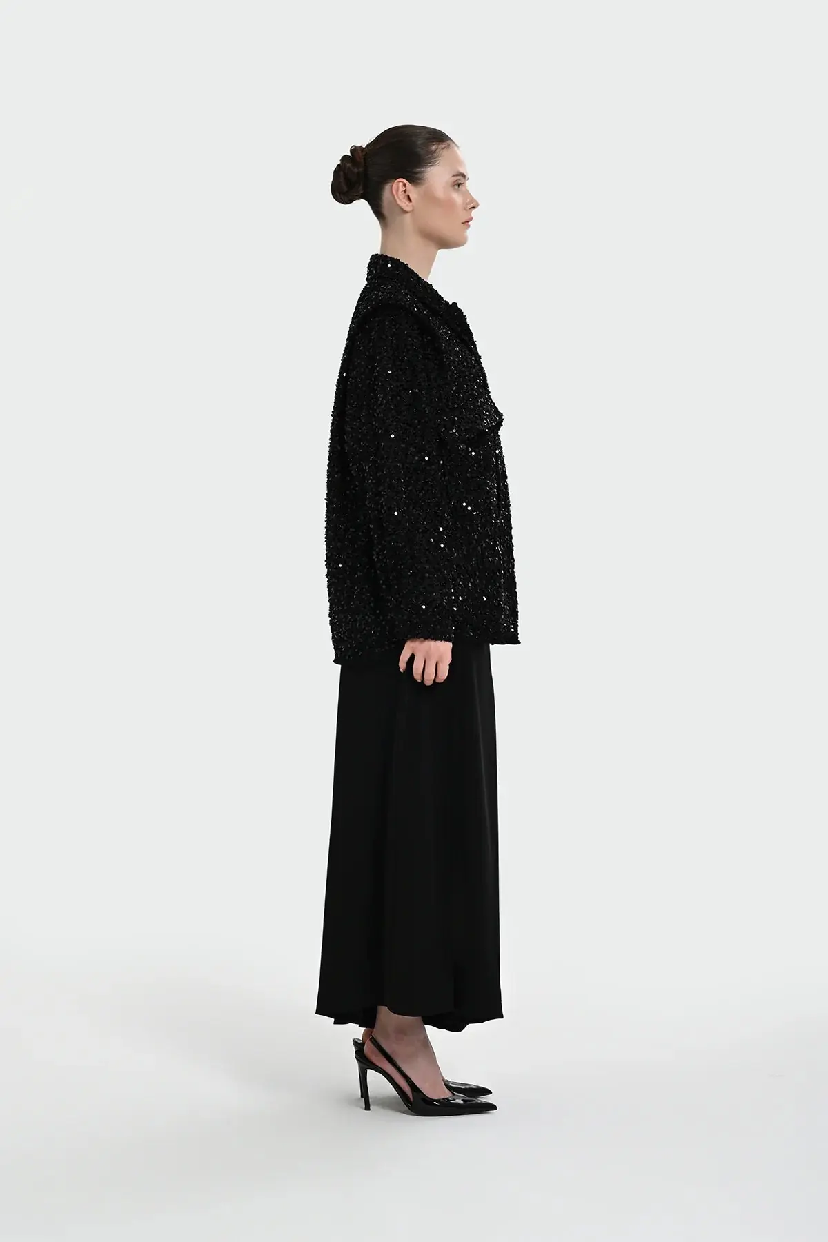 Sequin Embellished Shirt-Collar Jacket — Black, photo 3
