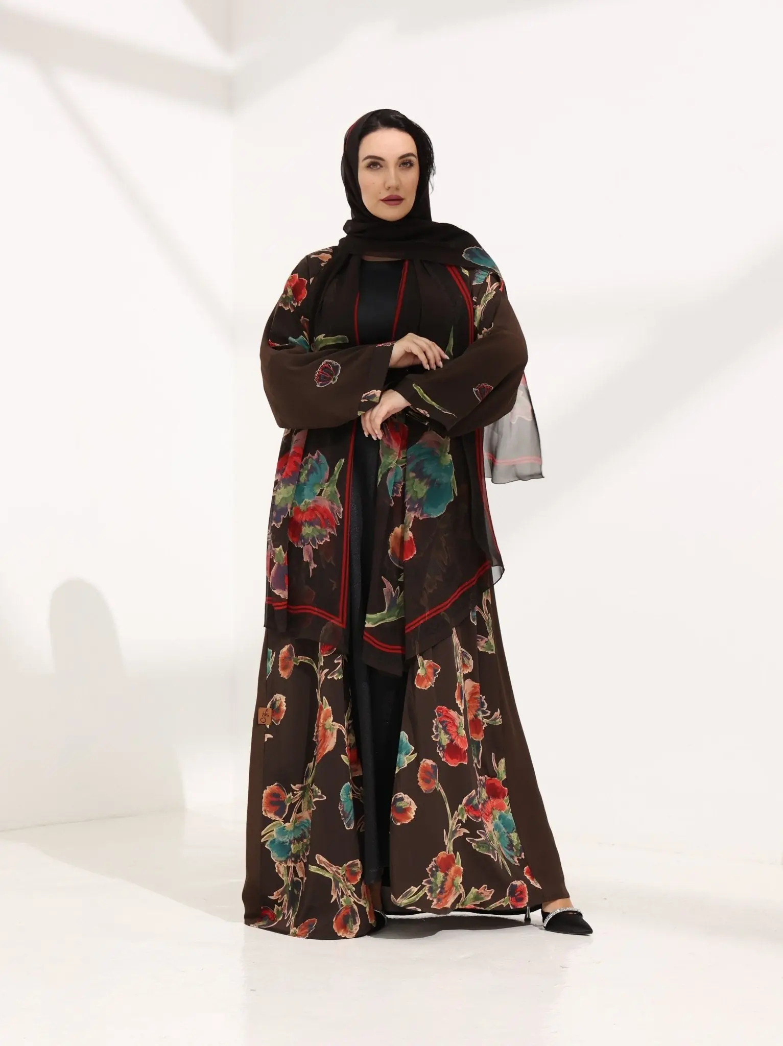 Kashmir Bloom Abaya – Mocha Garden Floral Edition