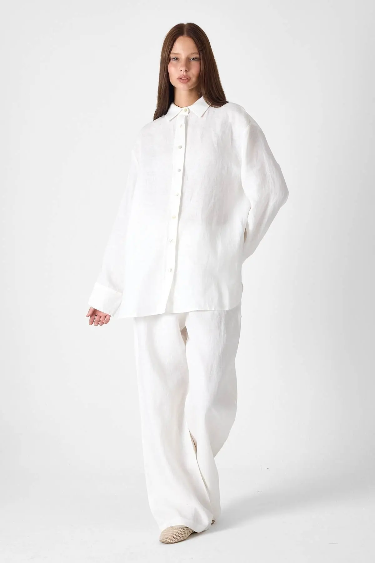 Pure Linen 100% Linen Oversize Shirt - White