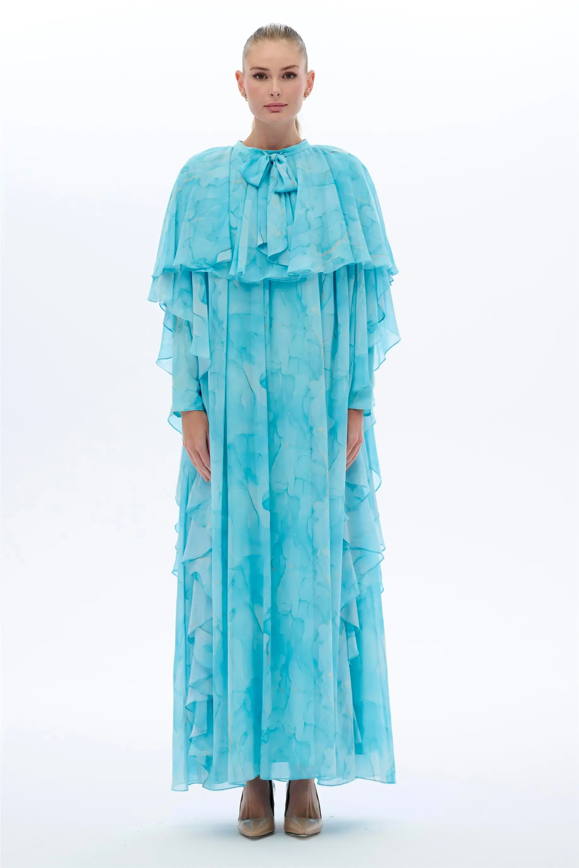 Blue Cape Detail Maxi Dress