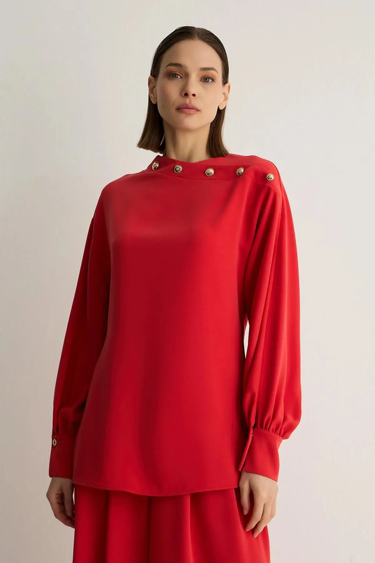 Oriana Button Detail Blouse – Red