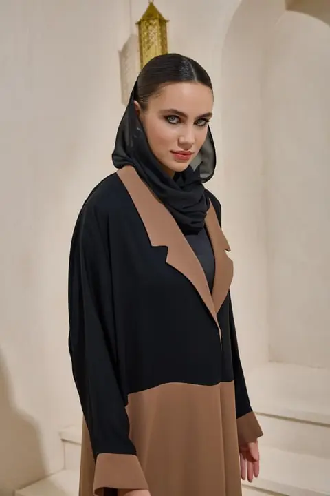 Two Color Abaya Set - Brown Black, photo 2