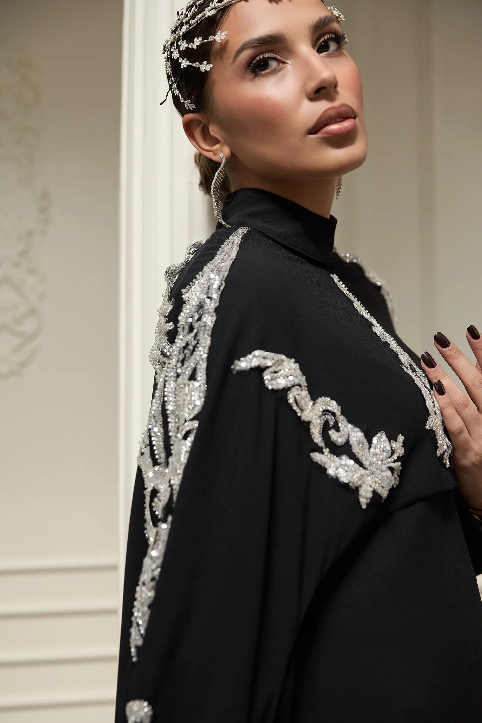 Ophelra Couture Embroidered Crepe Dress – Black, photo 2