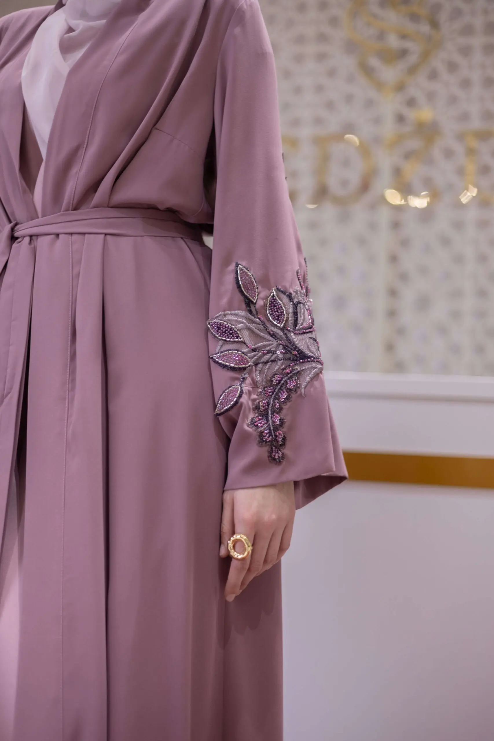 Silk Dynasty Embellished Abaya – Dusty Rose, photo 3