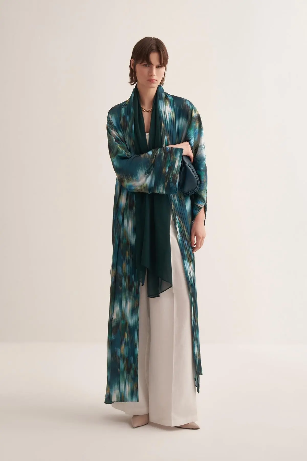 Julie Printed Green Abaya with Matching Scarf, photo 2