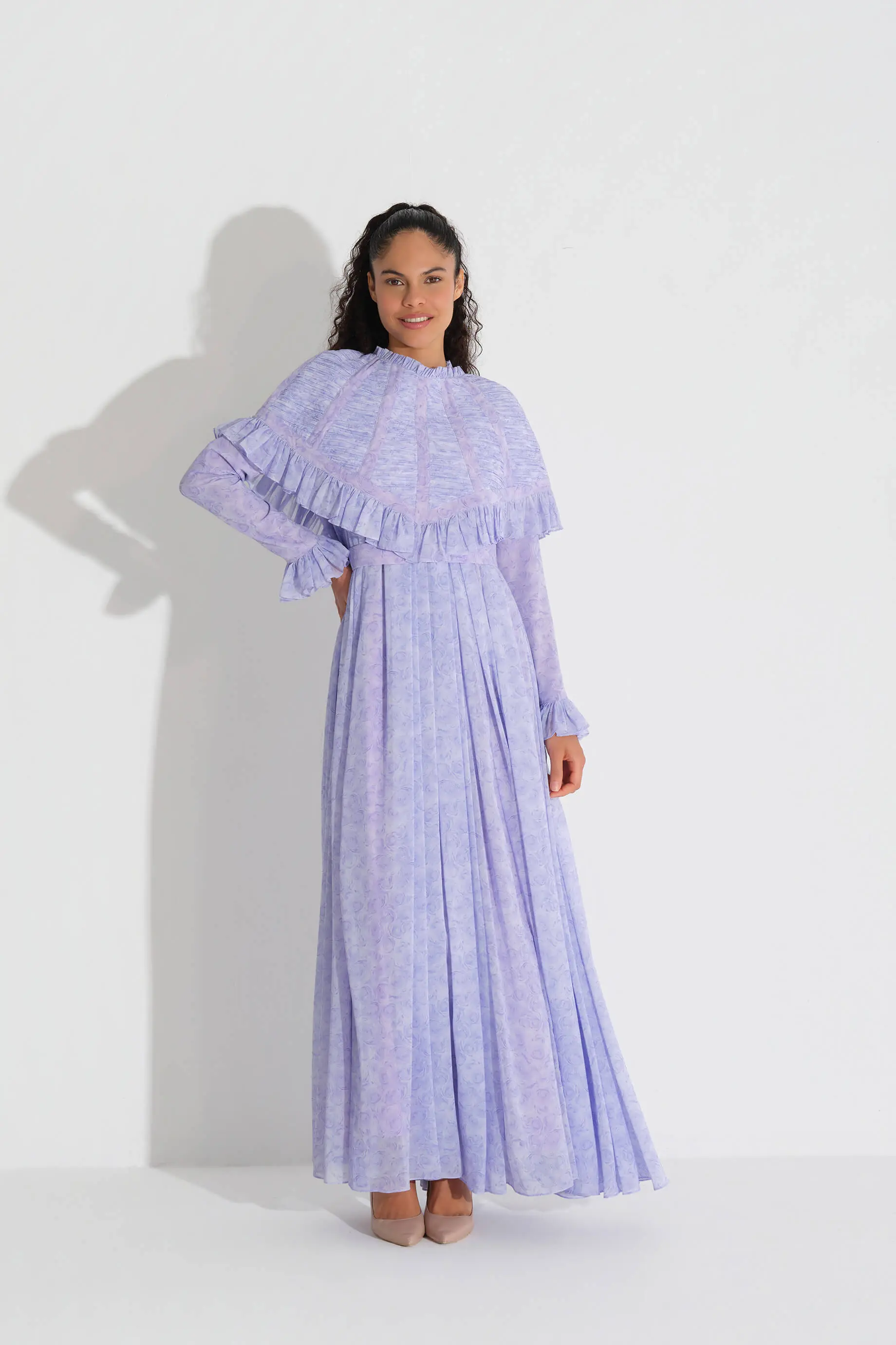 Chiffon Dress with Detachable Cape Blue, photo 4