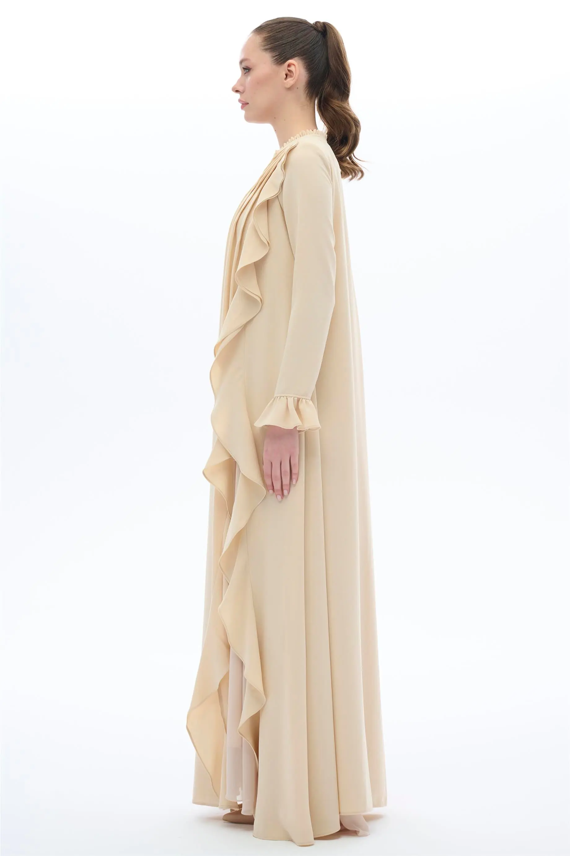 Ruffled Panel Dress – Beige, photo 3