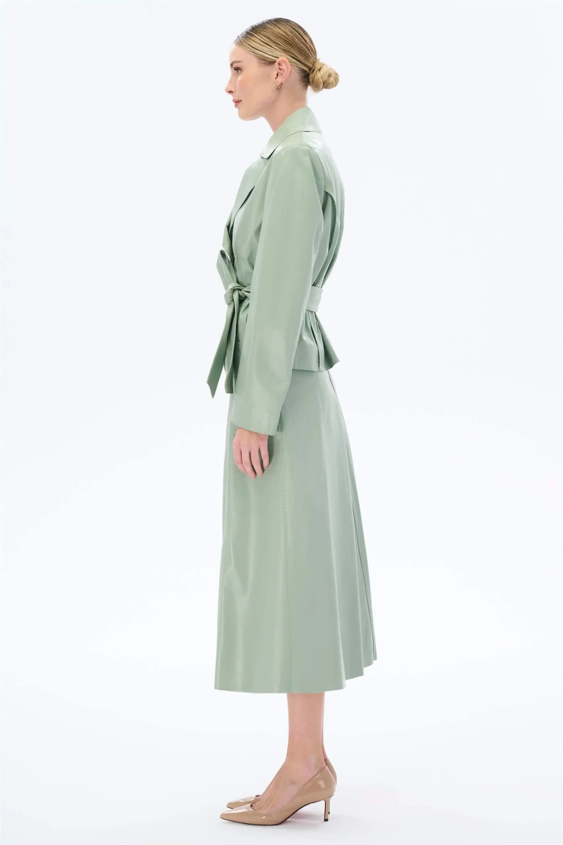 Leather Jacket & Midi Skirt Set Mint, photo 2