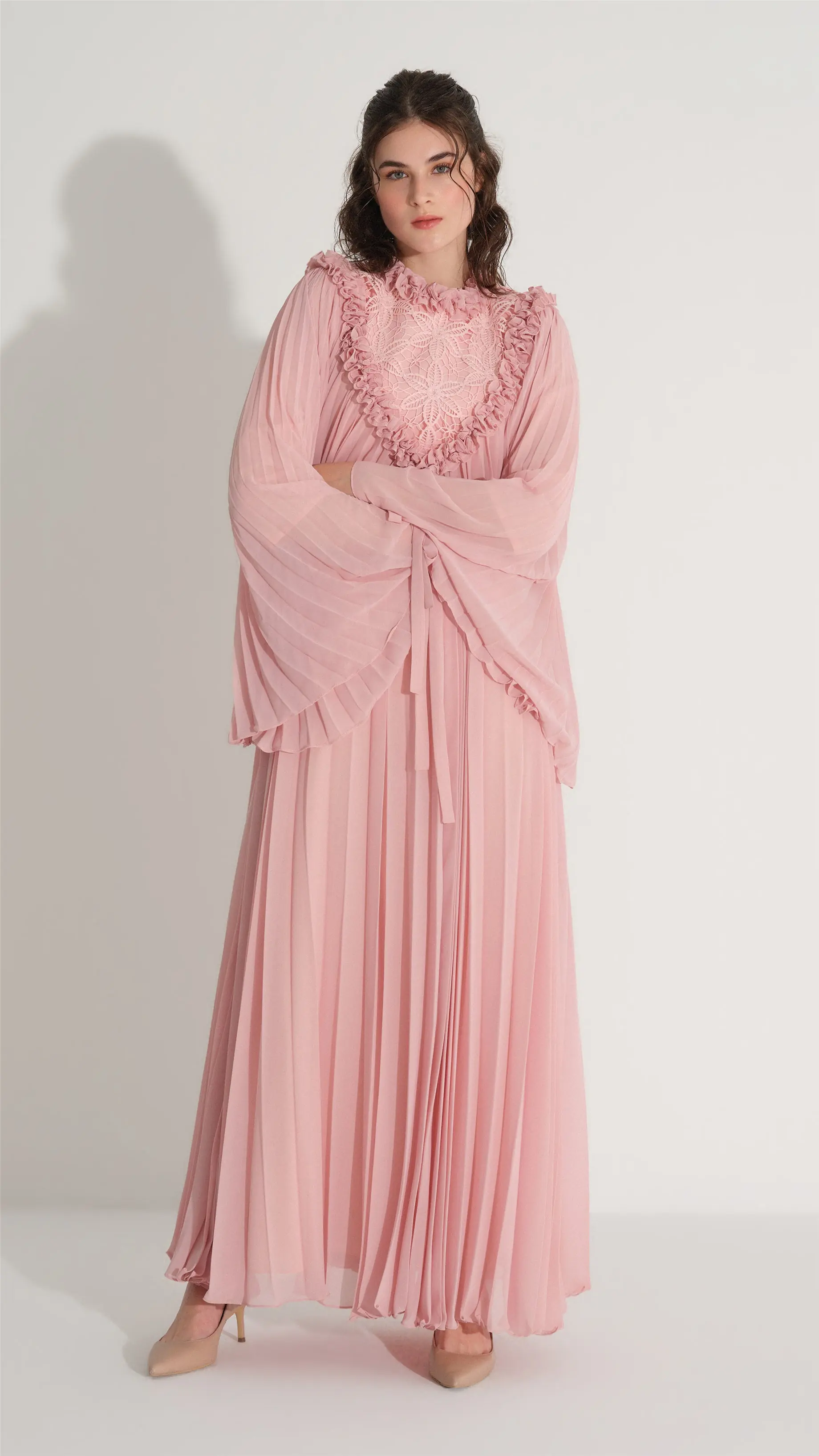 Lace & Ruffle Pleated Dress - Pink, photo 5