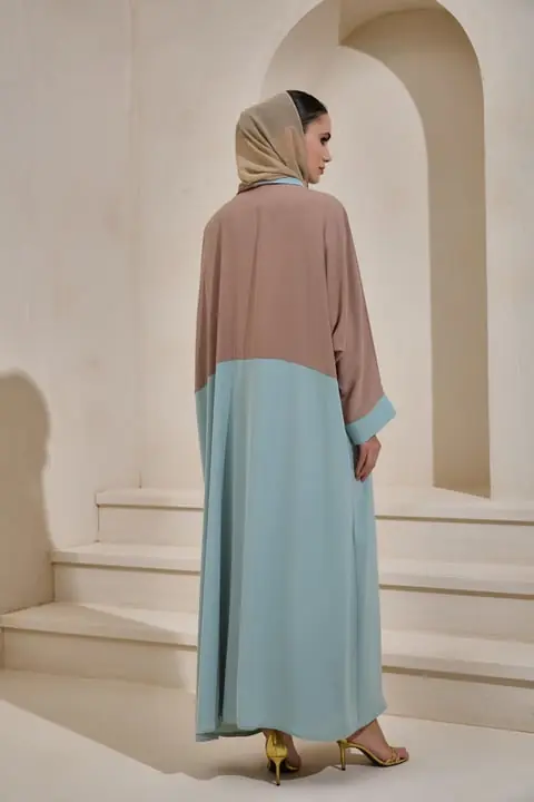 Two Color Abaya Set - Brown Mint Green, photo 3