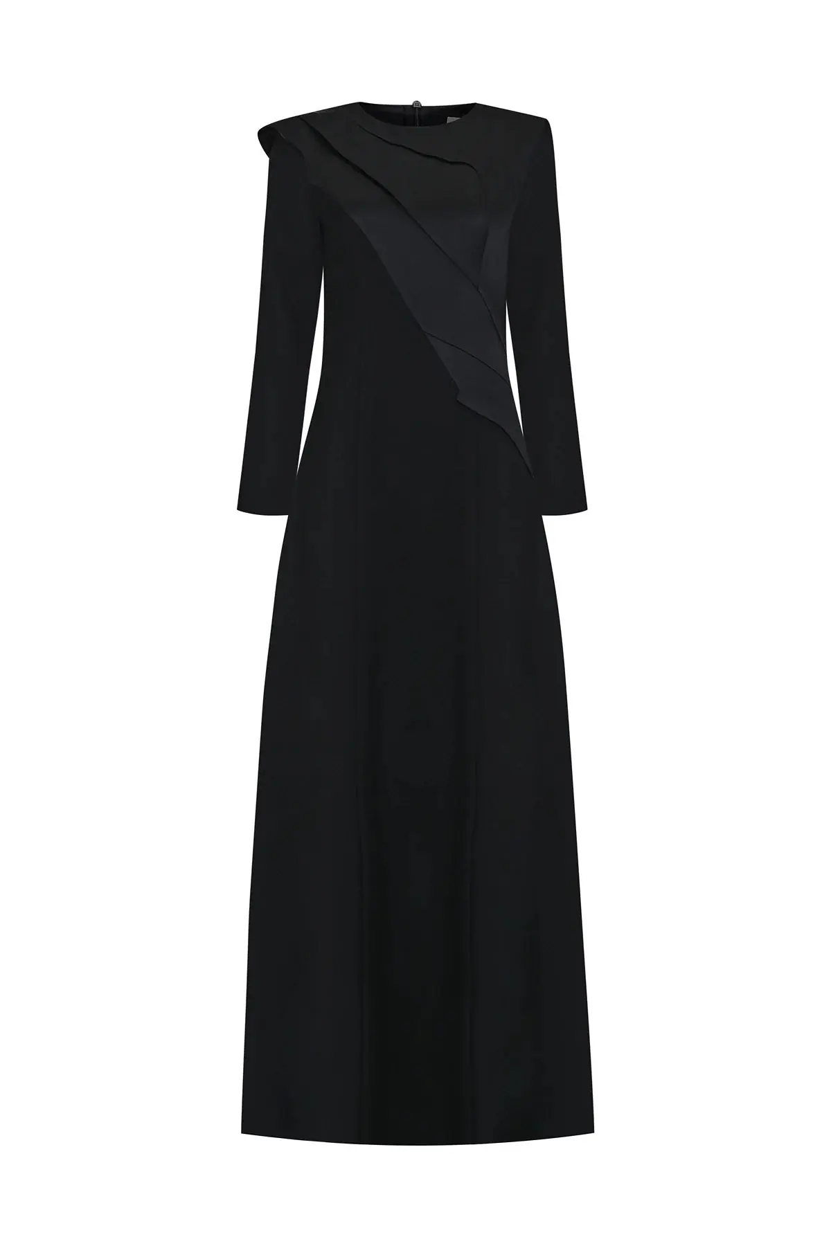 Satin Asymmetric Panel Evening Gown – Black, photo 7