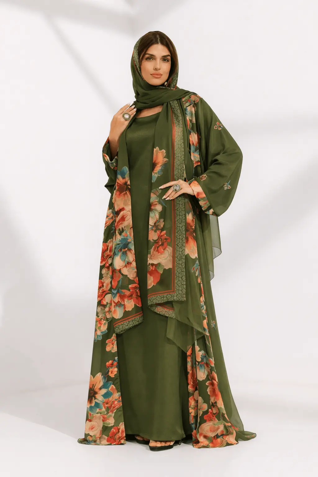 Kashmir Bloom Abaya – Olive Garden Floral Edition