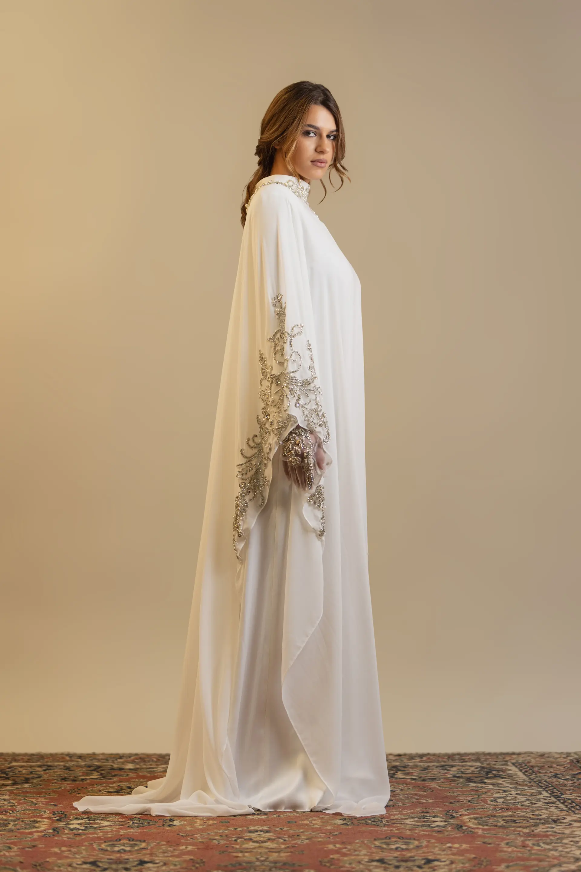 Majestic Drape Embellished Abaya – White, photo 6
