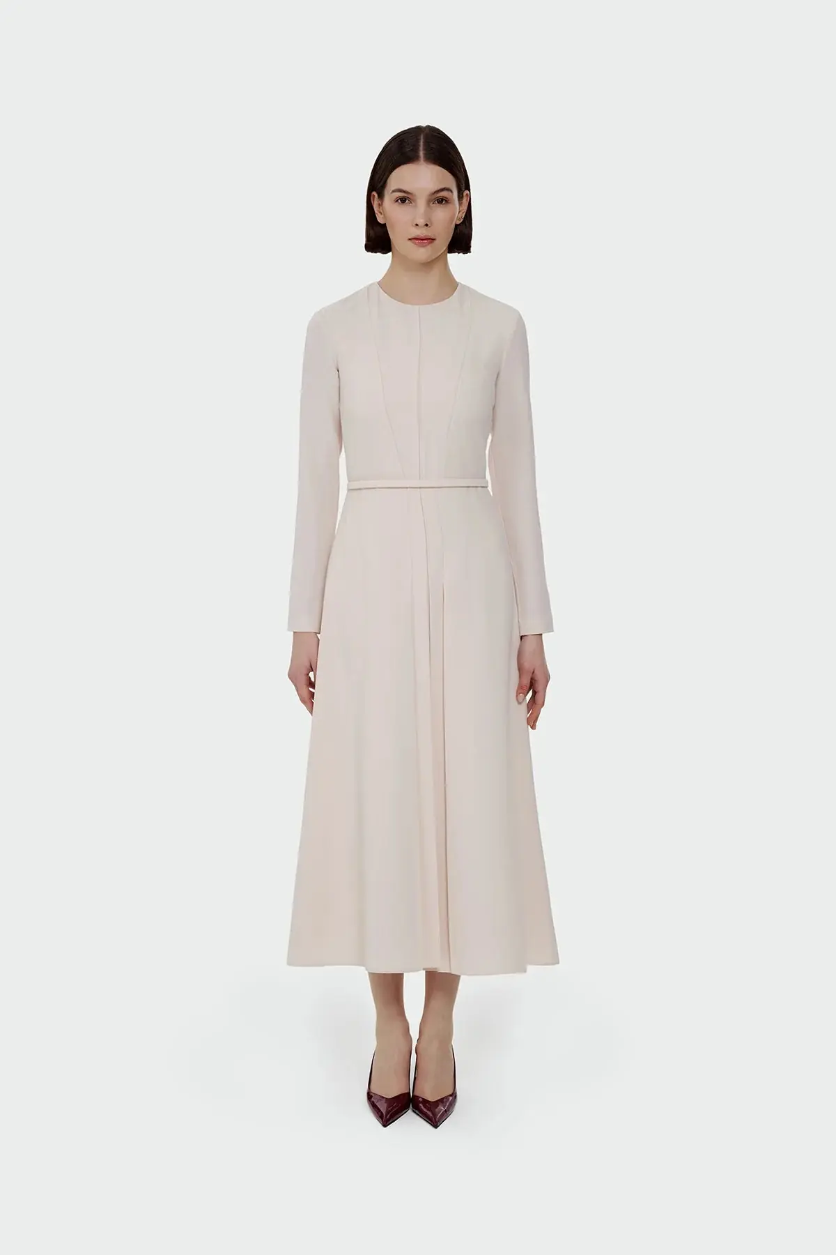 Pleated Belted Maxi Dress – Cream