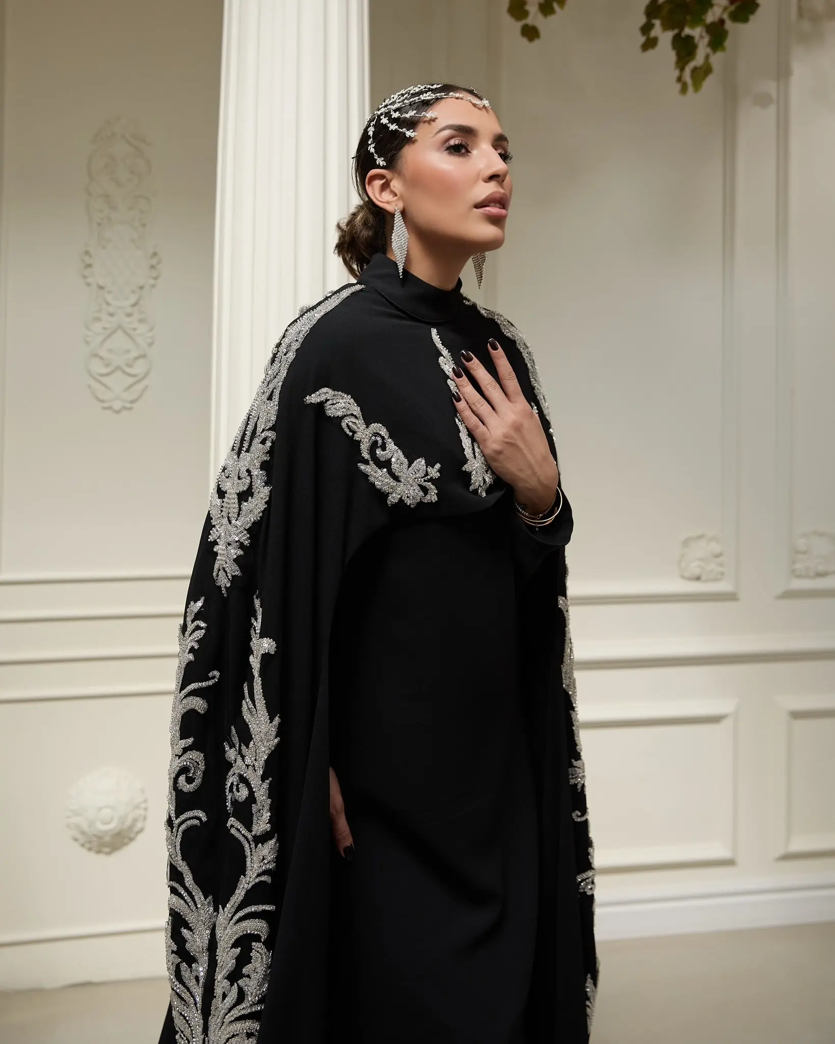 Ophelra Couture Embroidered Crepe Dress – Black, photo 4