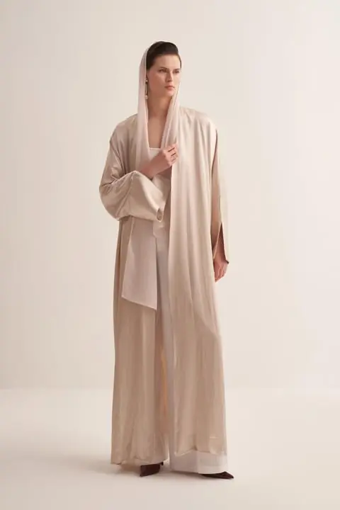 Stylish Beige Abaya & Matching Scarf Set