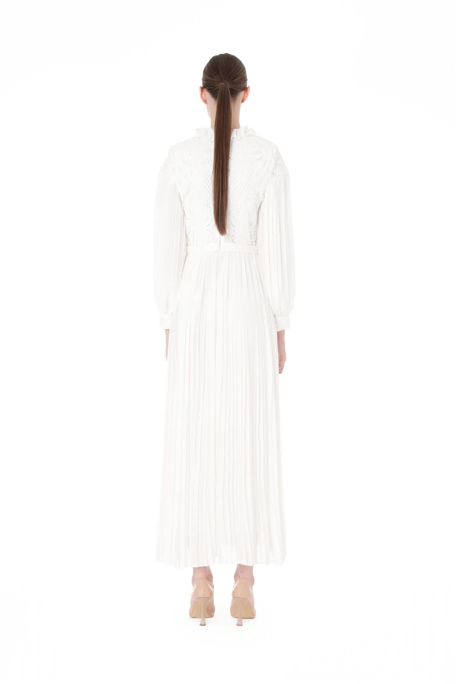 Lace Bodice Pleated Maxi Dress – Ecru, photo 3
