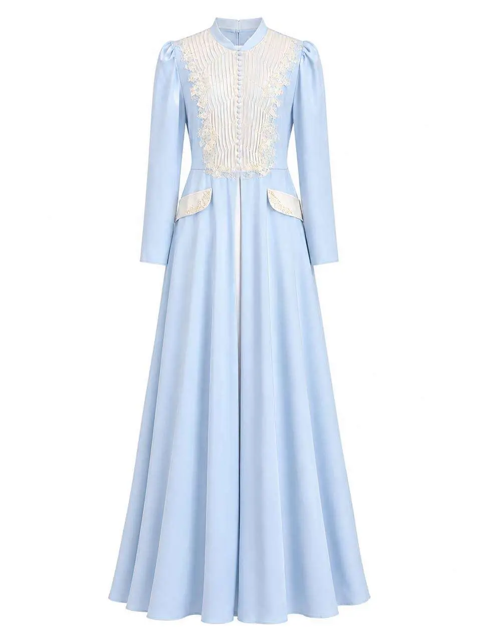 Aveline Embroidered Pleated Maxi Dress – Powder Blue