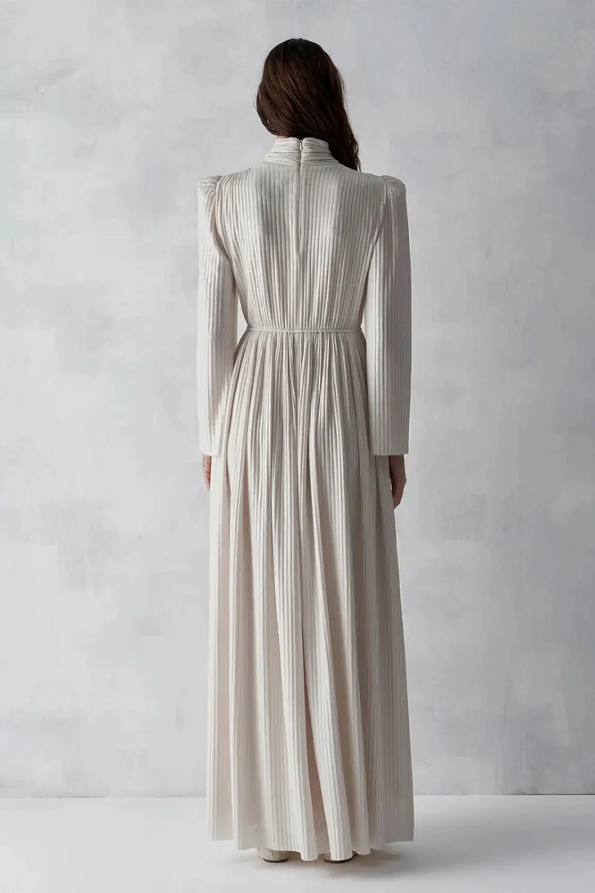 Metallic Ribbed Belted Evening Gown – Beige, photo 5