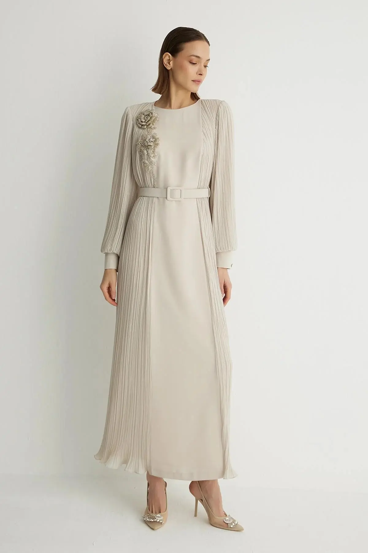Rozanna Pleated Panel Dress – Stone