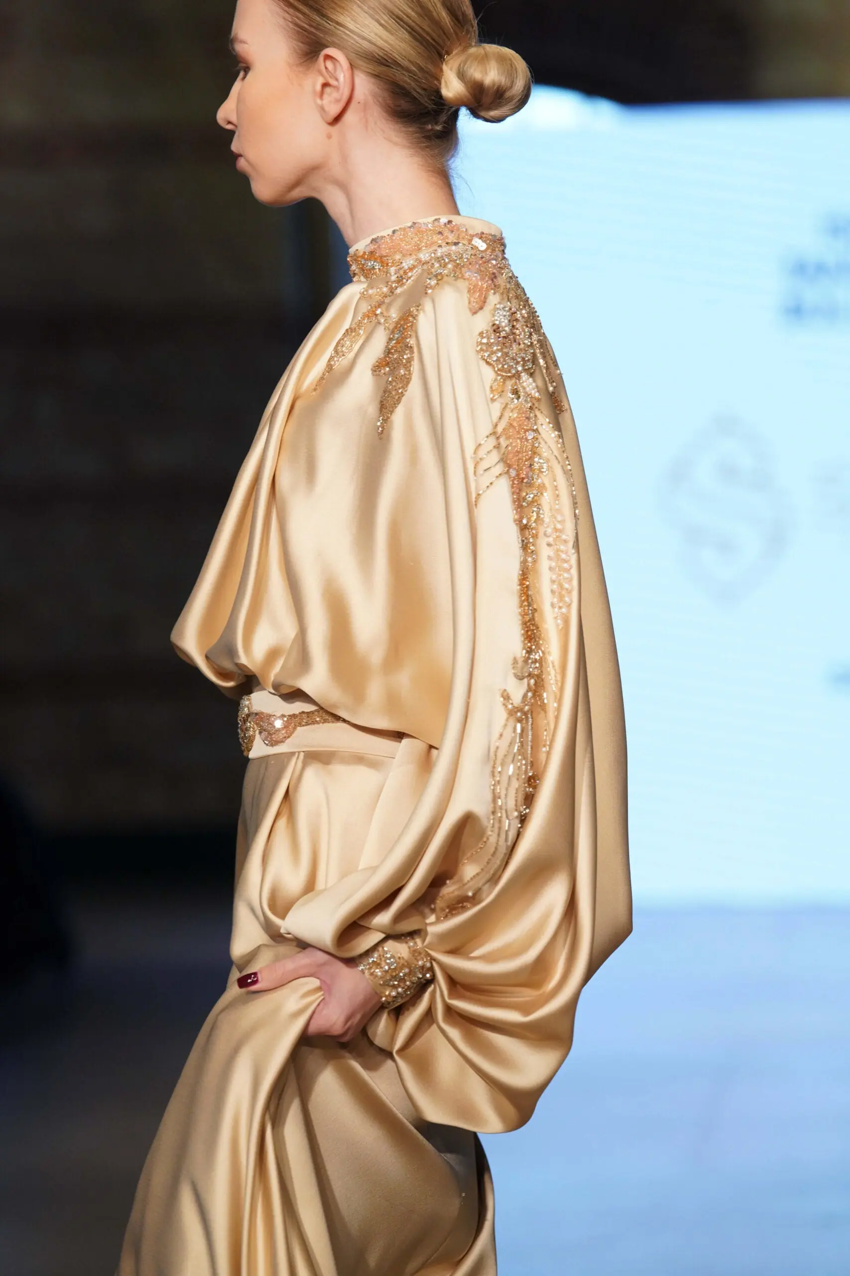 Imperial Whisper Balcanian Embellished Satin Gown – Gold, photo 3