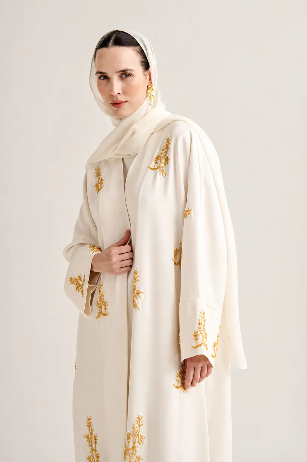 Reem Linen Abaya & Scarf – Cream, photo 2