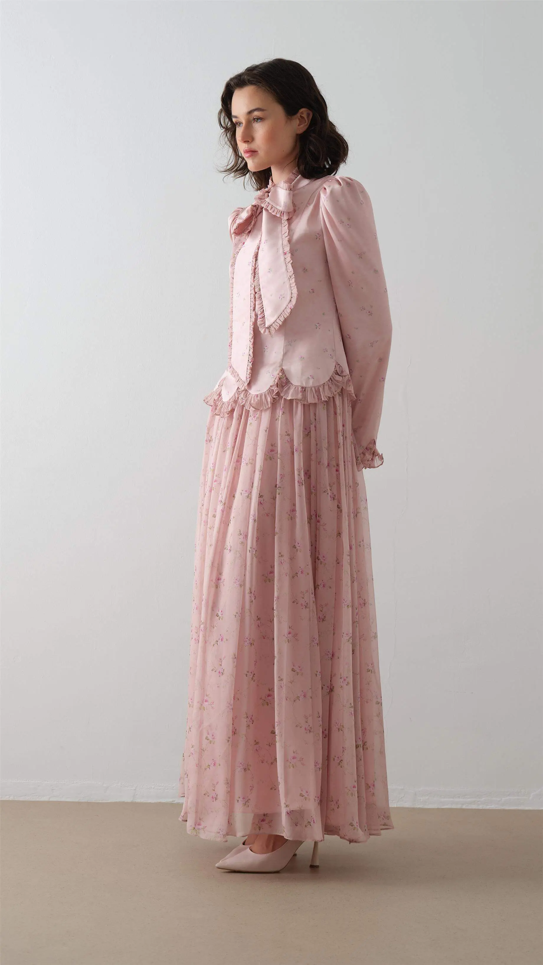 ÖNÜ FULARLI DESENLİ ELBİSE Pembe, photo 4